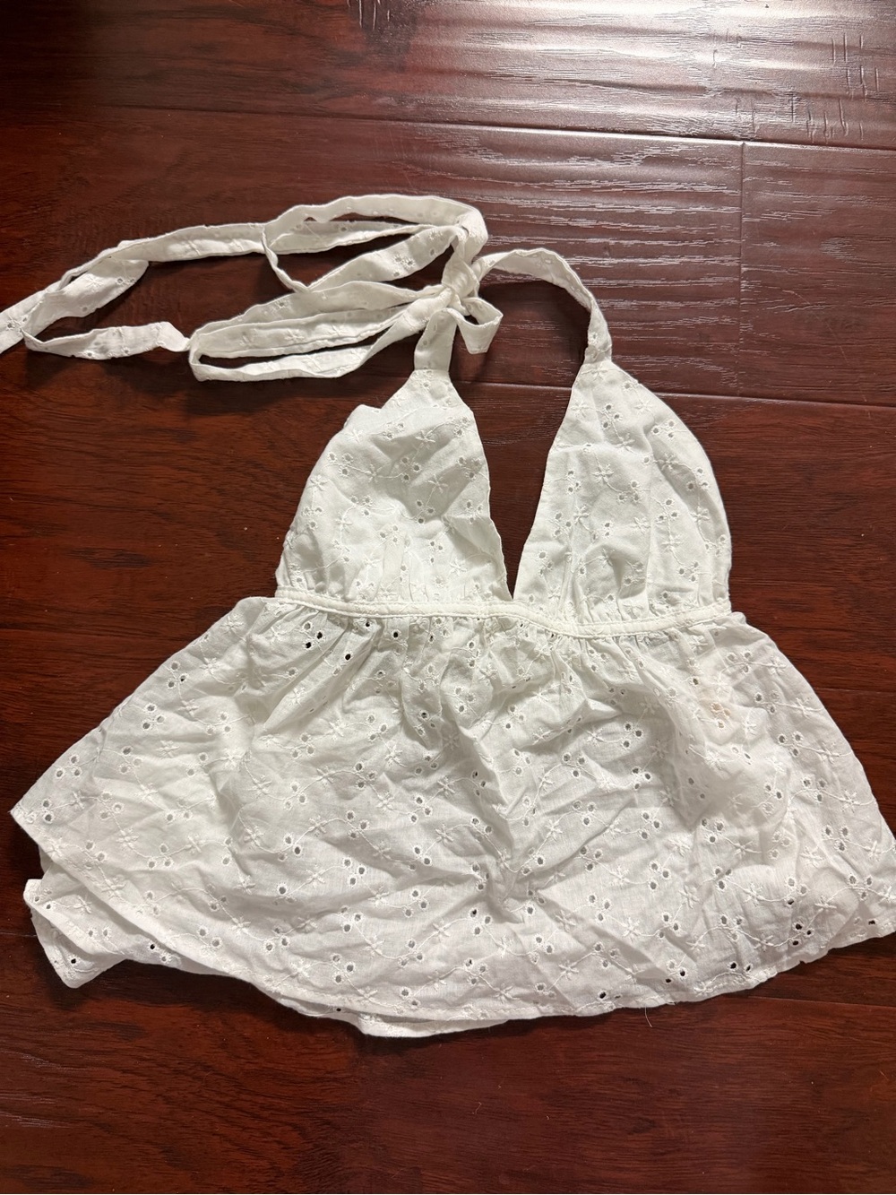 White Eyelet Halter Babydoll Backless Top